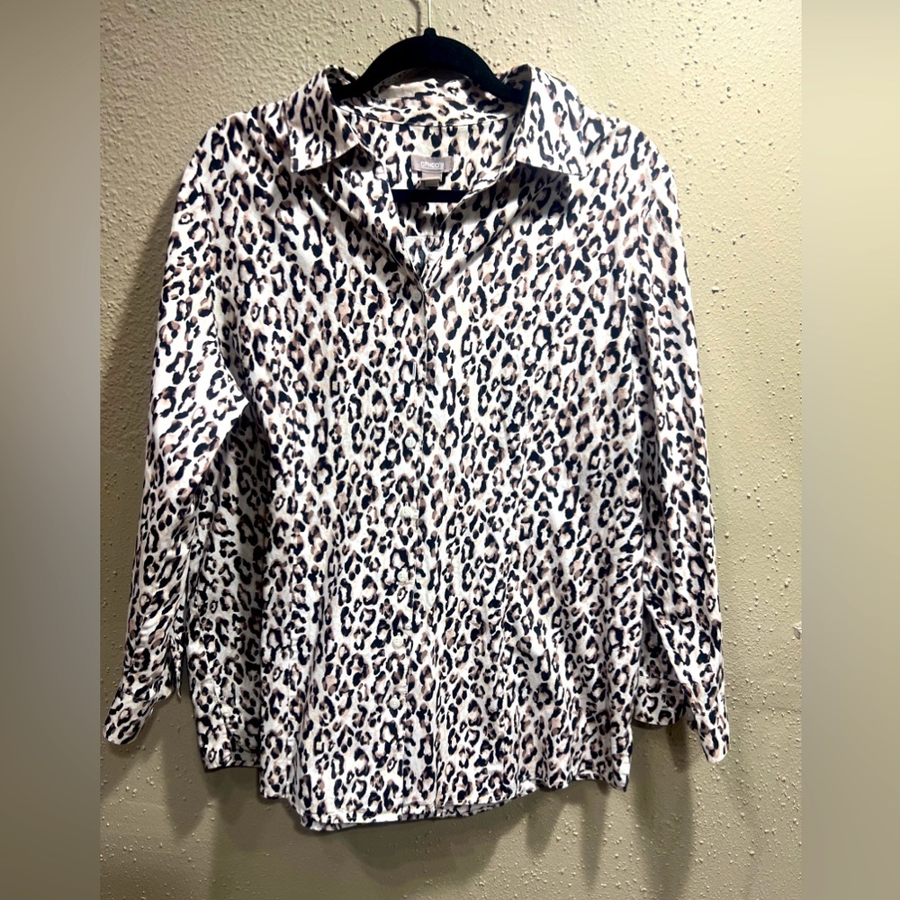 Chico's Women's Leopard Print Long Sleeve Blouse Shirt Top; Vanity Sz 3; 3X